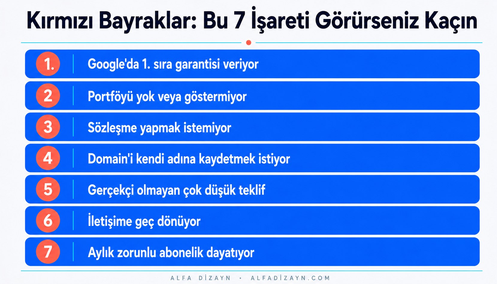 Web tasarım ajansı seçiminde kırmızı bayraklar: sözleşmesizlik, garanti vaadi, domain sahipliği sorunları