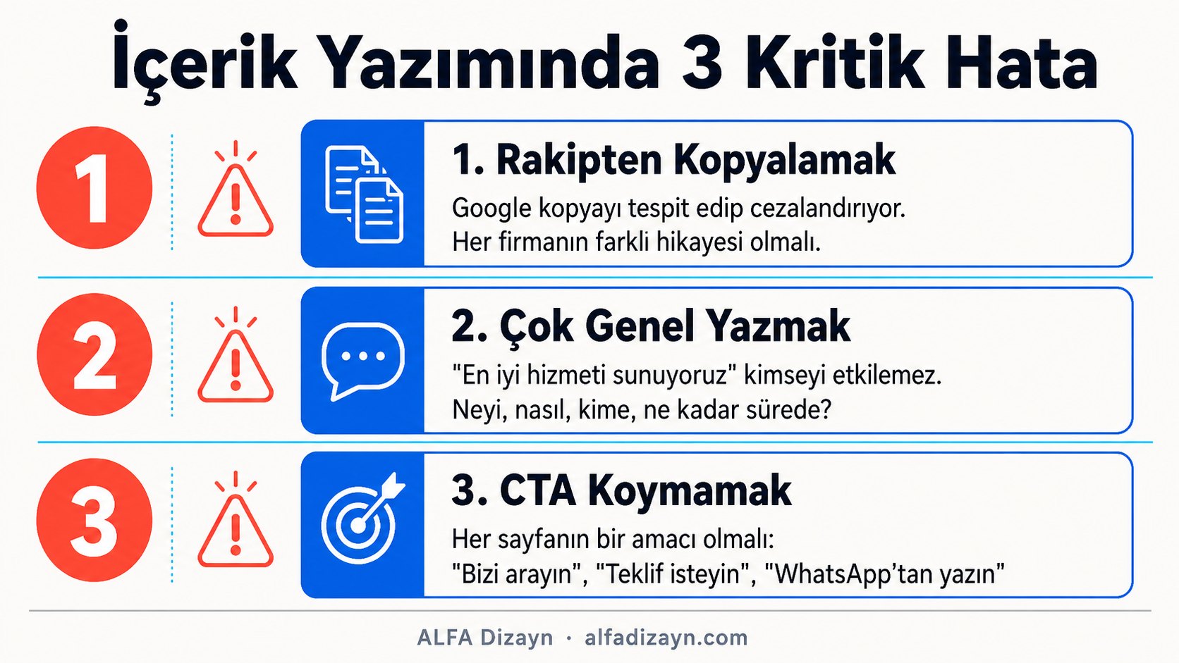 Web sitesi içerik yazımında yapılan 3 kritik hata: kopyalama, genel ifadeler ve CTA eksikliği