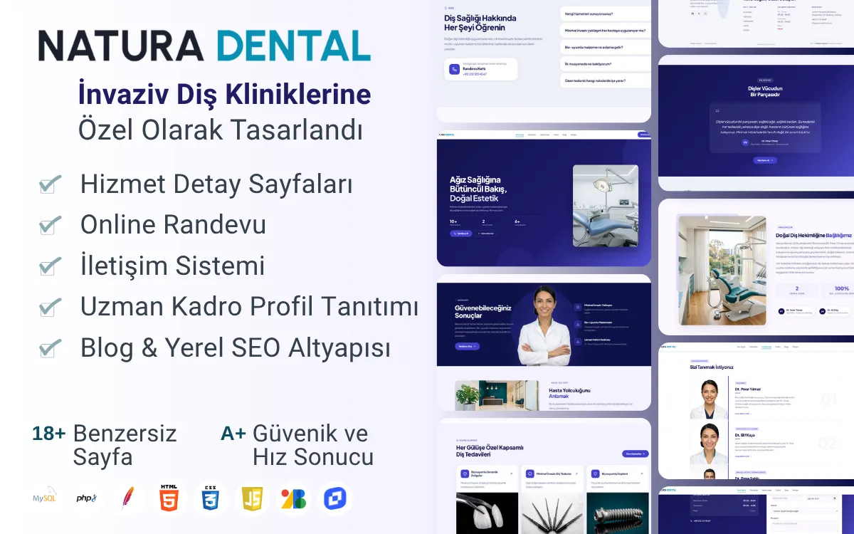 Natura Dental Teması: Minimal Estetikte Diş Kliniği Web Sitesi